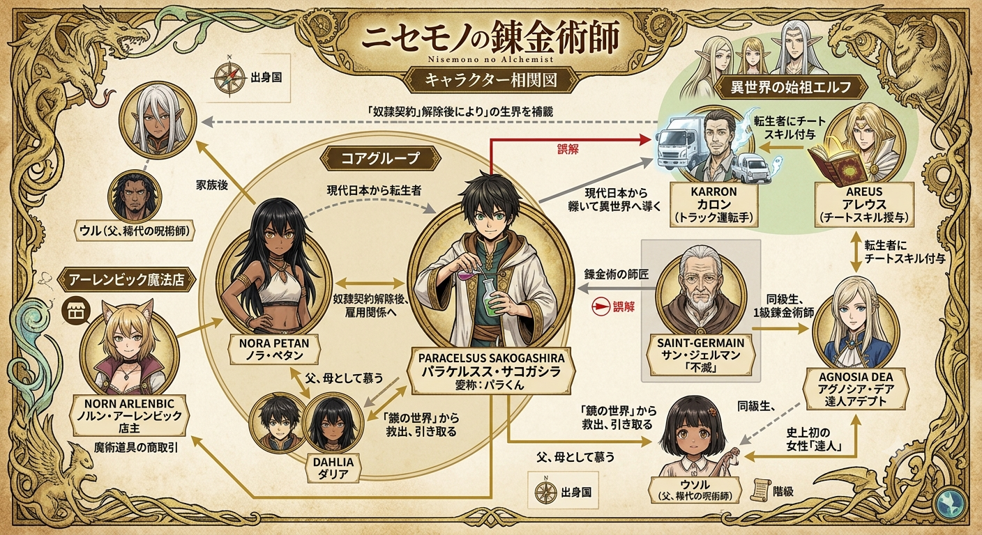 ニセモノの錬金術師のキャラクター相関図